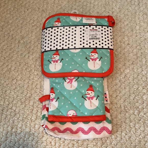 ☃️Snowman mitt potholder towel set In the Meadow we can build a snowman gift - Picture 4 of 5